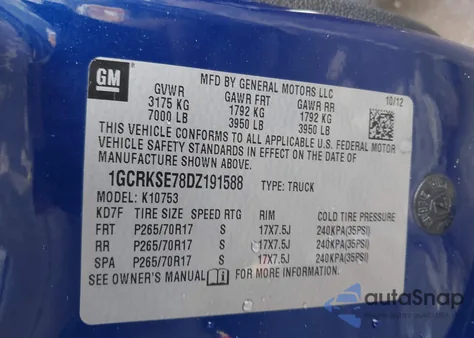 2013 Chevrolet Silverado 1500 Lt from USA, damaged, VIN 1GCRKSE78DZ191588